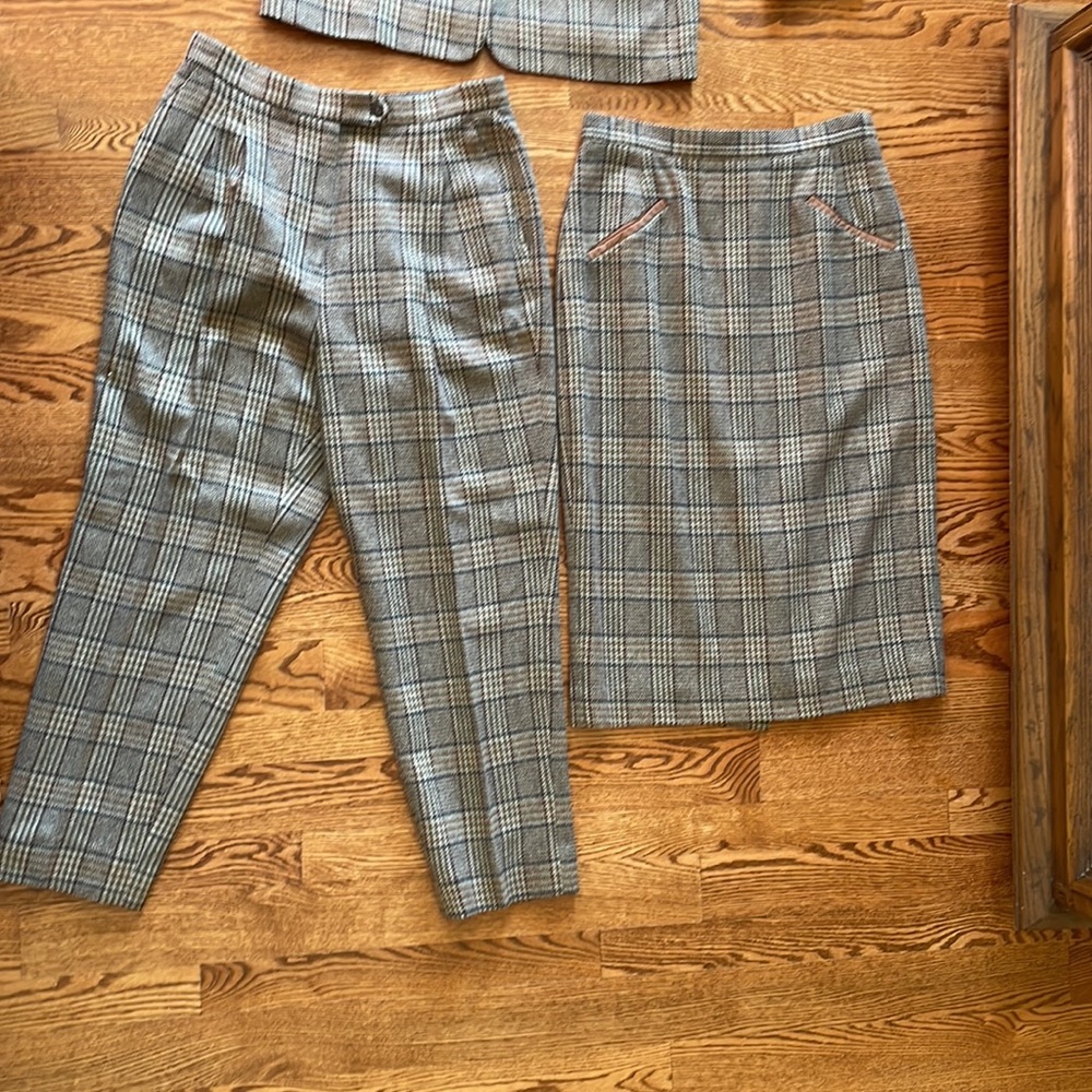 Country Shop Vintage Three Piece Wool Plaid and Suede Trim Suit - Picture 3 of 13